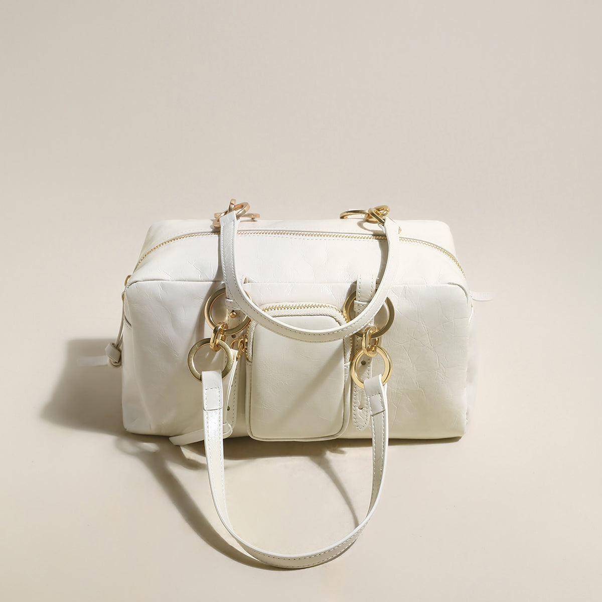 two way shiny wrinkled leather shoulder bag large white 1