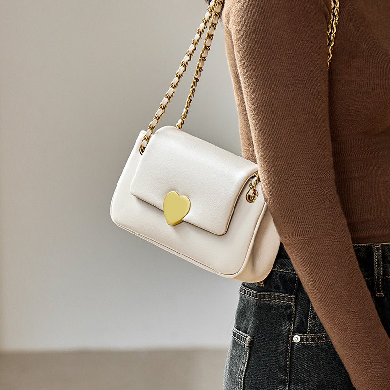 Valentina Heart Lock Leather Shoulder Bag