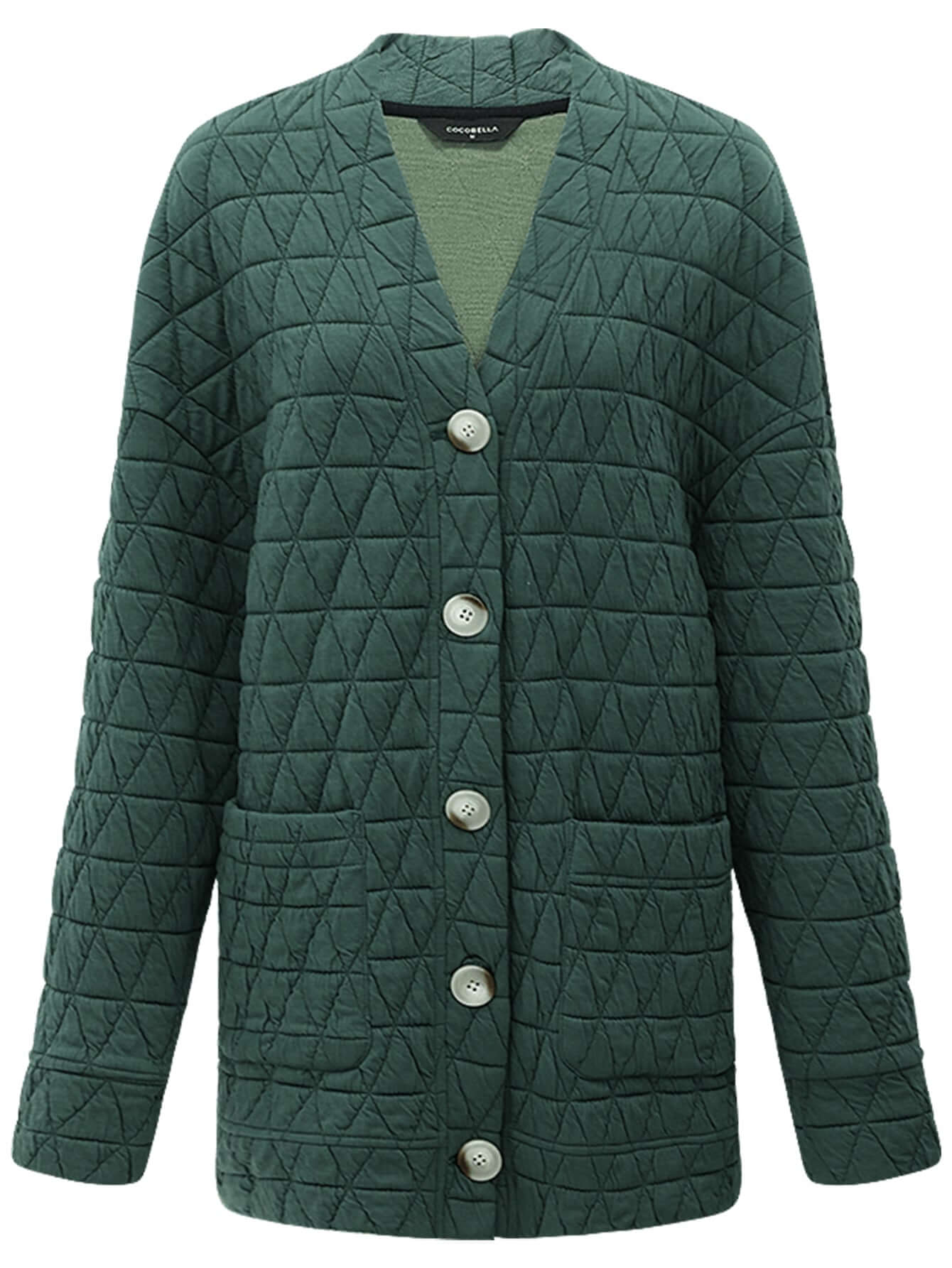 velvety collarless oversized quilted coat all green 4