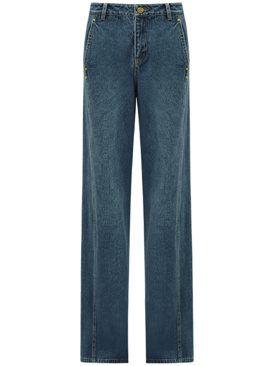 vintage high waist straight leg blue jeans all blue 4