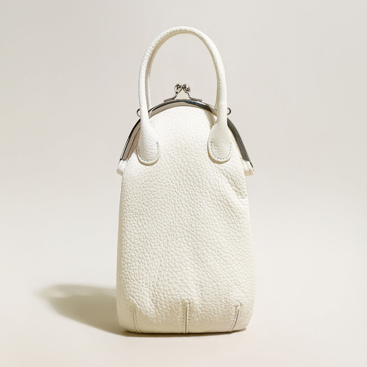 whimsical gourd leather ball clasp top handle bag white 1