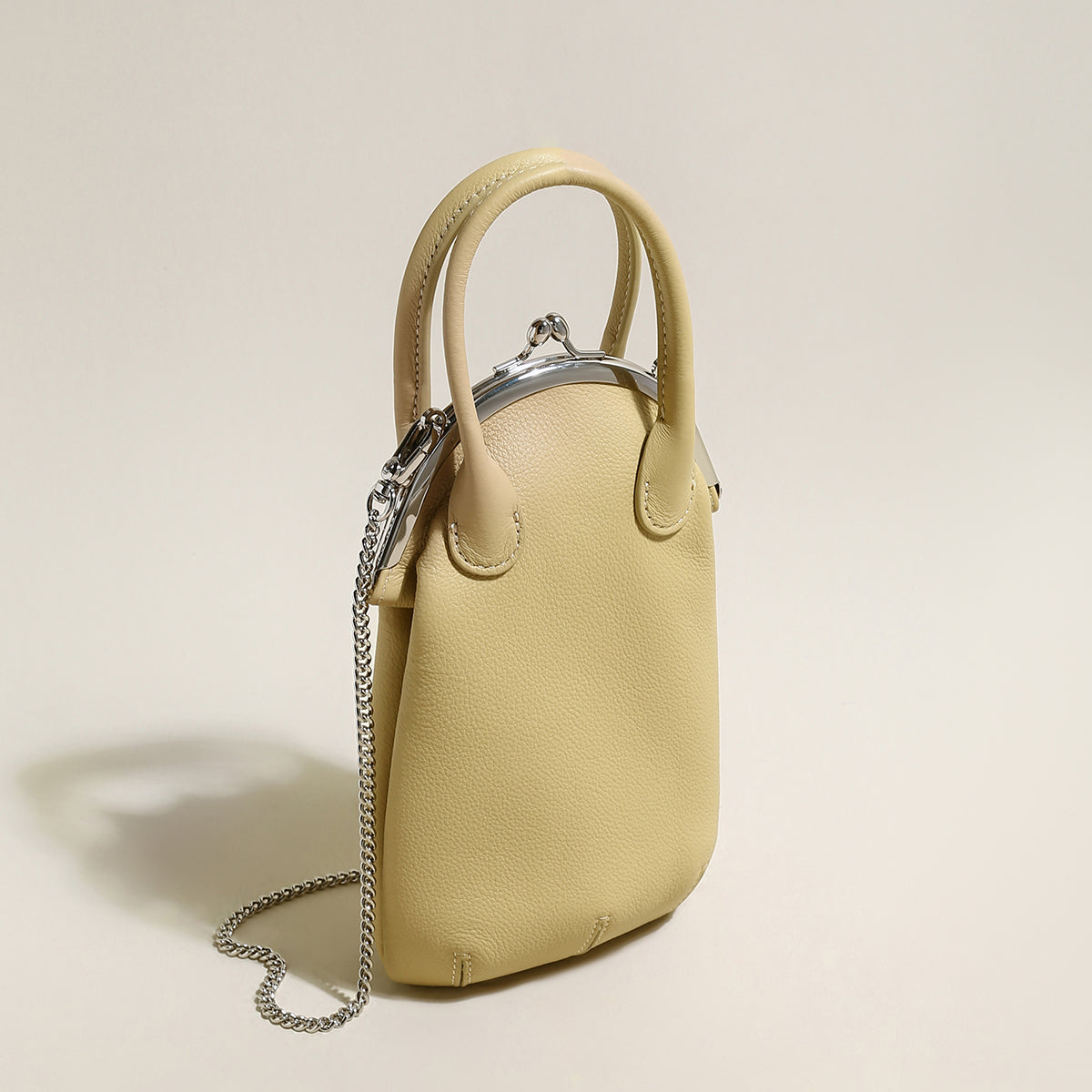 whimsical gourd leather ball clasp top handle bag yellow 2