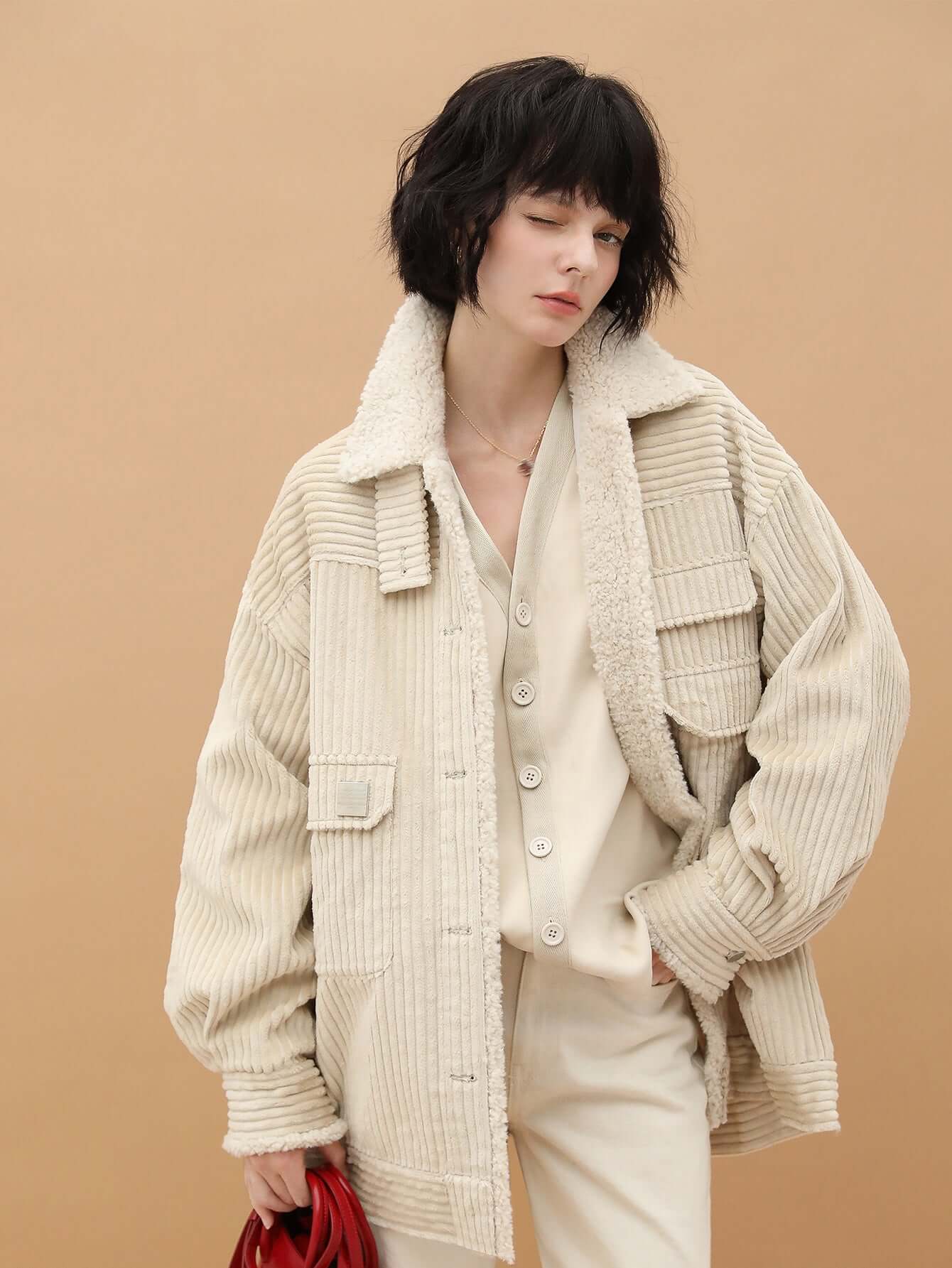 white oversized corduroy parka all white 1