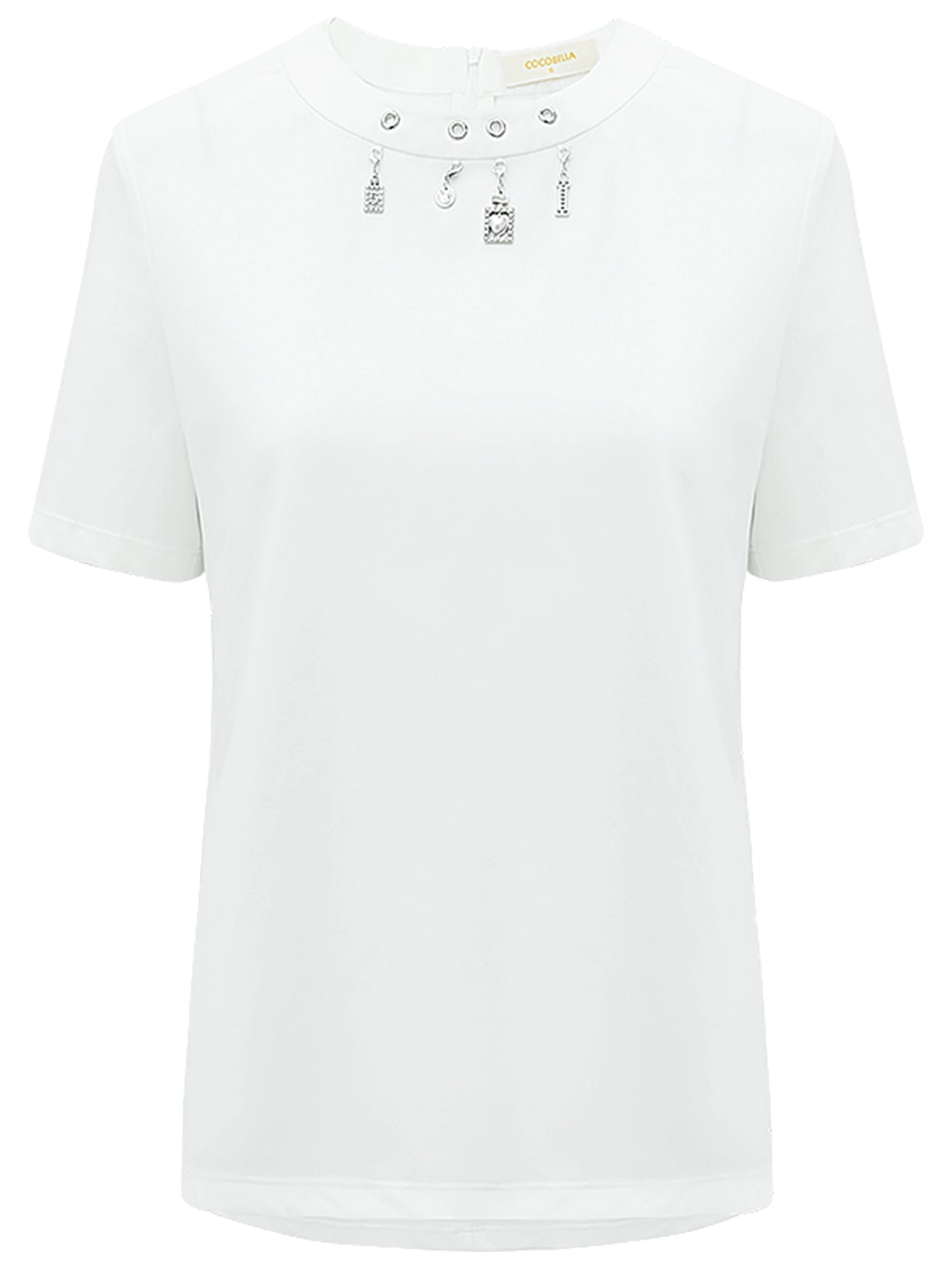 white round neck tee with embellished charms all white 4