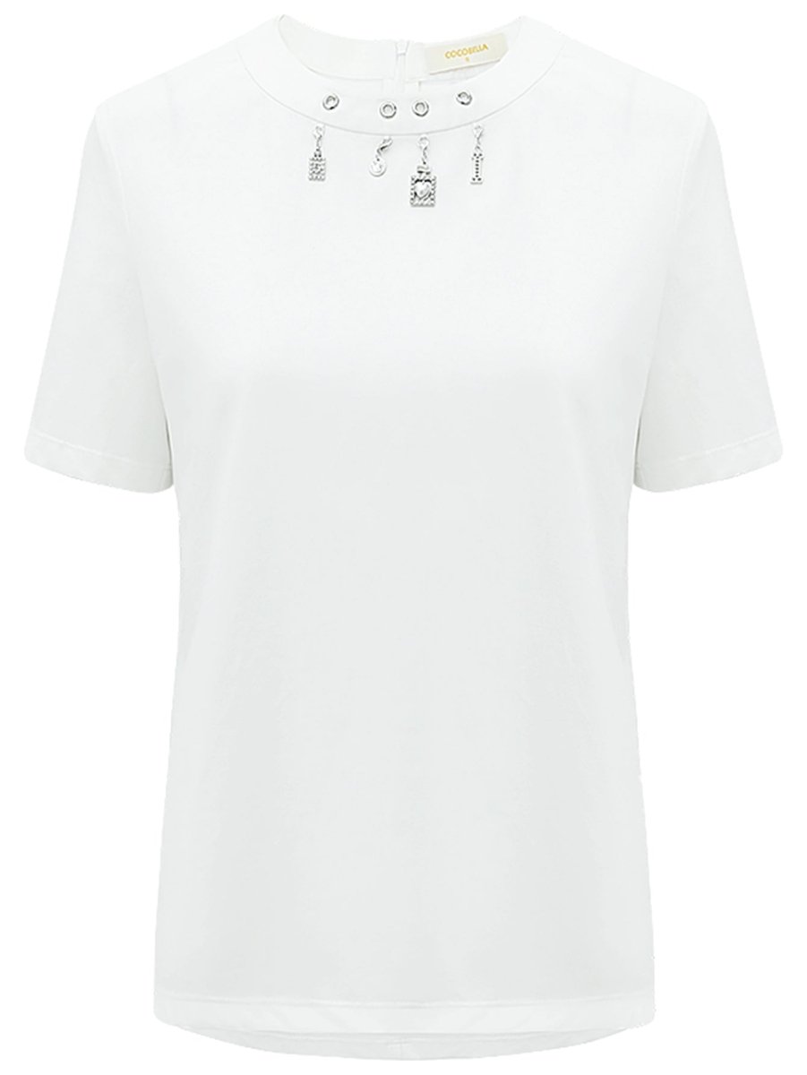white round neck tee with embellished charms all white 4