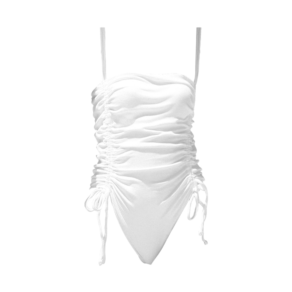 white ruched one piece slimming bikini all white 4