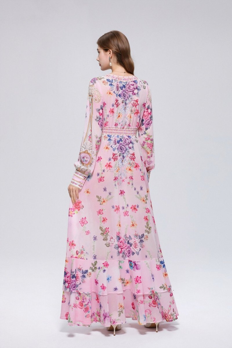 Wildflower & Gold Baroque Deep V-Neck Maxi Dress