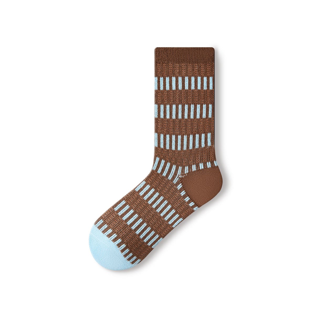 Chocolate Brown & Powder Blue Patterned Mid - Calf Socks – Women's 5 - Pair All - Season Universal Set