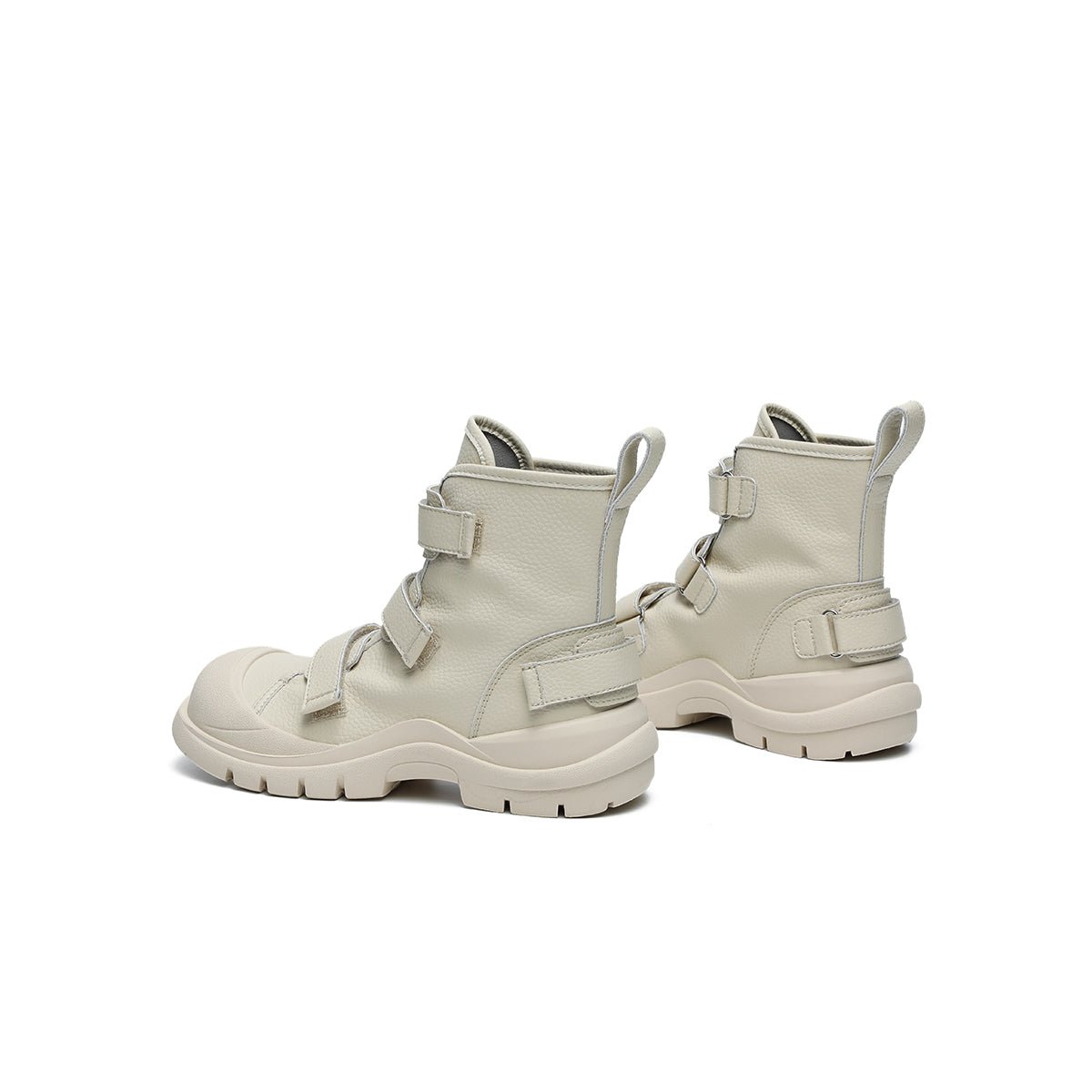 Women's Ivory Platform Martin Boots with Velcro Straps