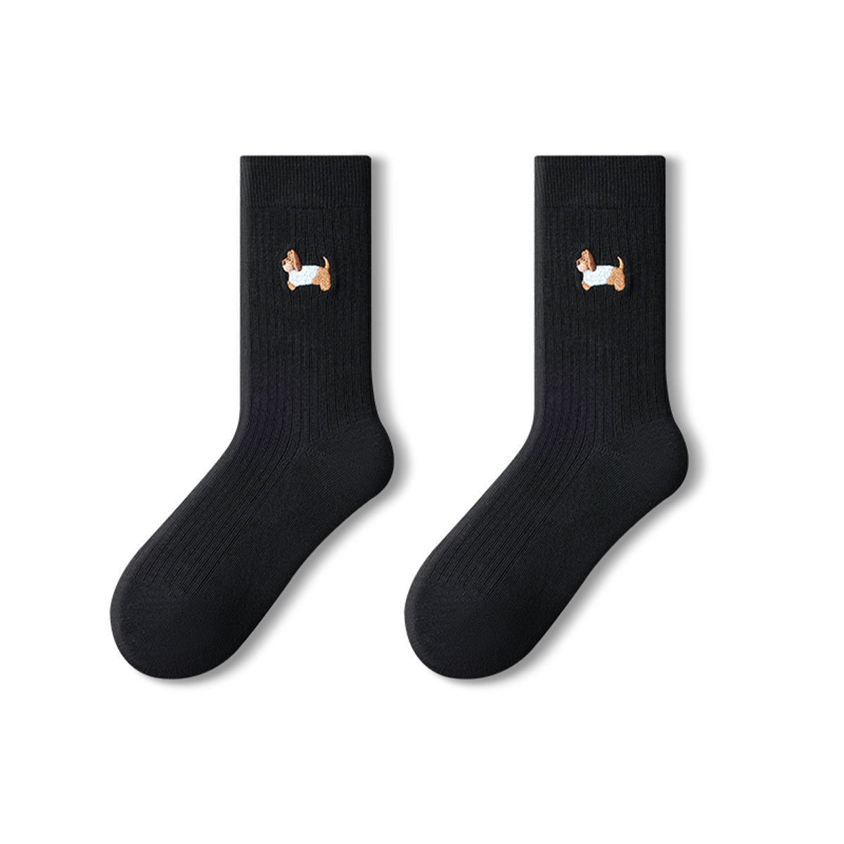 Women's Mini Animal Embroidery Ribbed Crew Socks - 5 Pair All - Season Set
