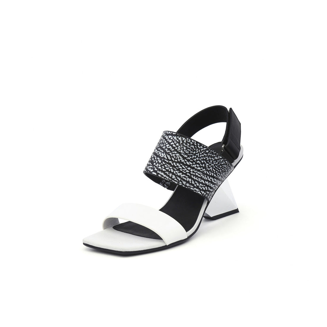 Cavier Leather Diagonal Heel Slingback White Sandals