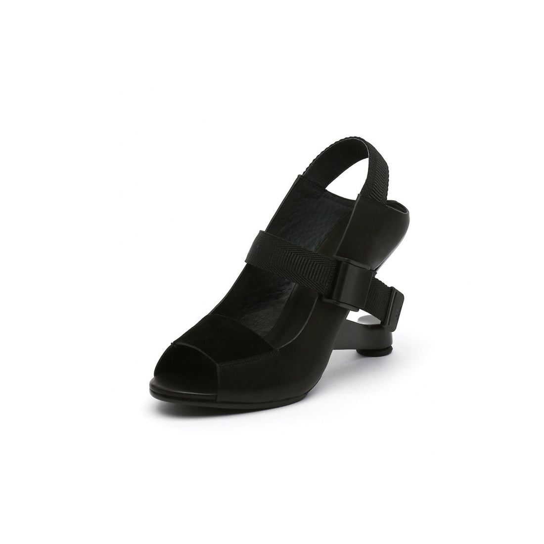 Open Toe Faux Leather Strip Accent Black Sandals