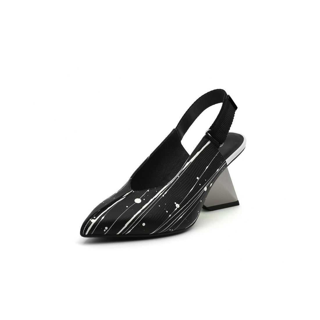 Pointed-Toe Faux Leather Back Nylon Strap Stripe Pattern Sandals
