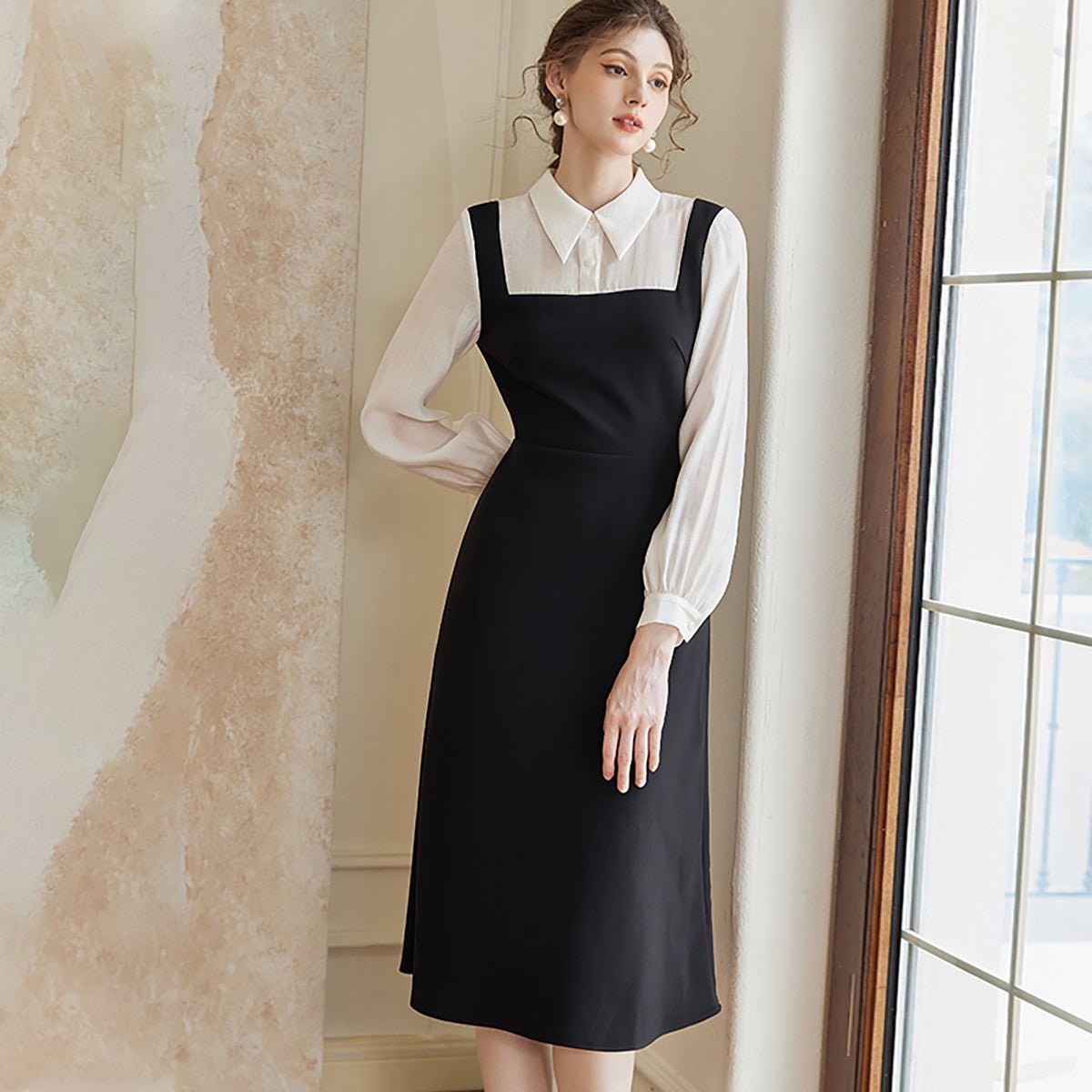 black square neck a line dress Tobi Square Neck A-Line Maxi Dress Black