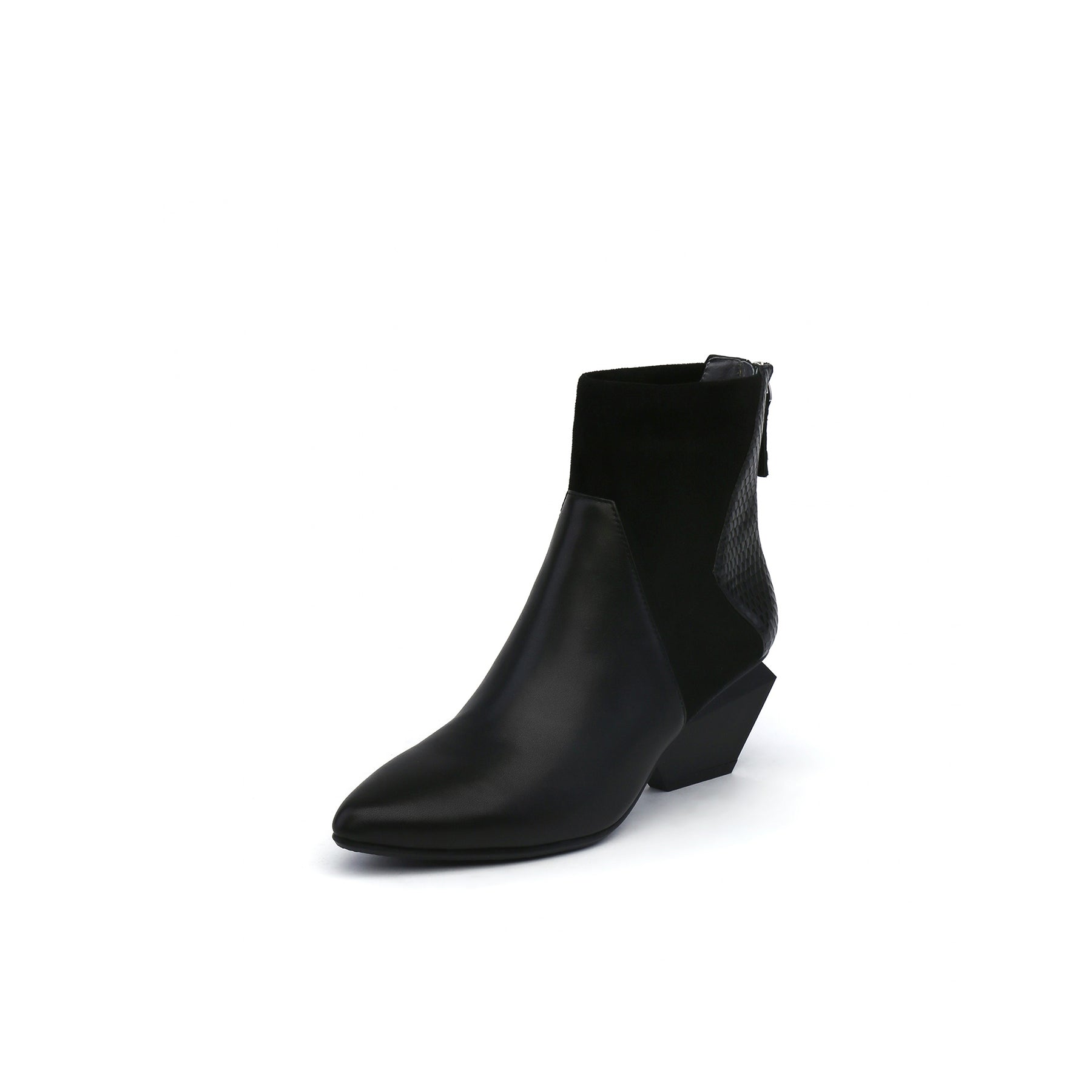 Ankle High Medium Geometrical Heel Faux Leather Black Boots - 0cm