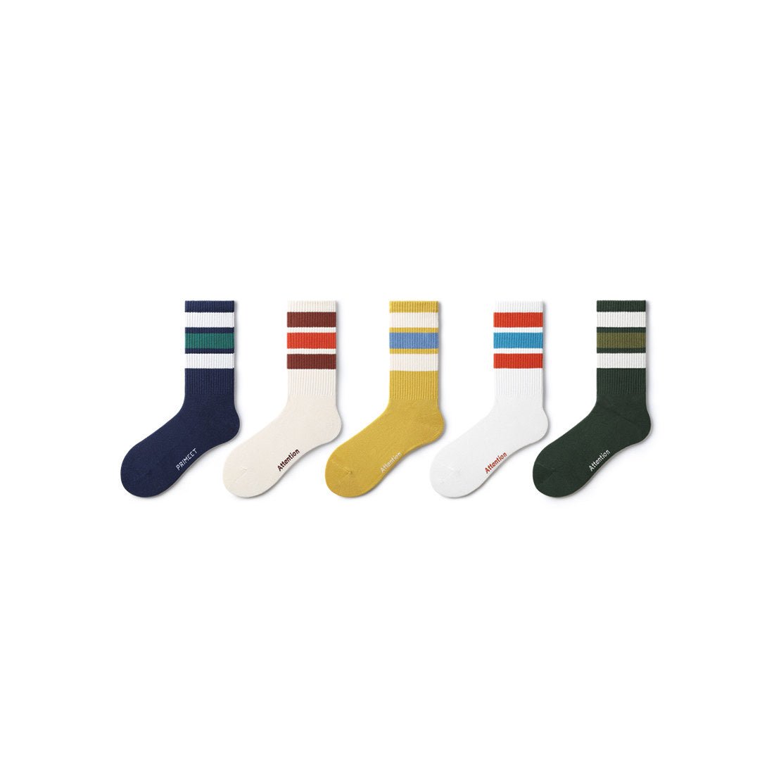 Attention Stripes All-season Unisex Active 5pcs Crew Socks Set - 0cm