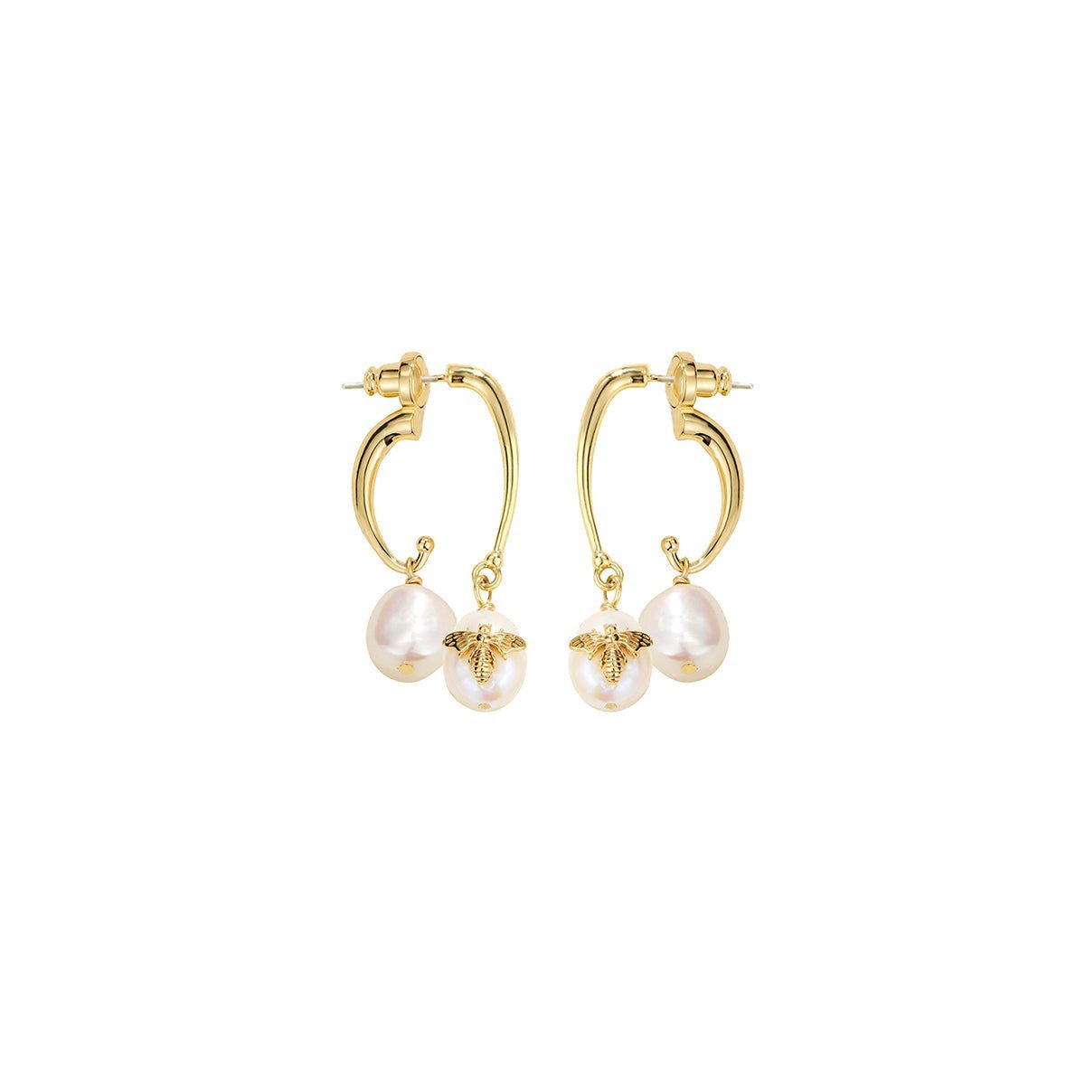 Bee On The Pearl Gold Earrings
