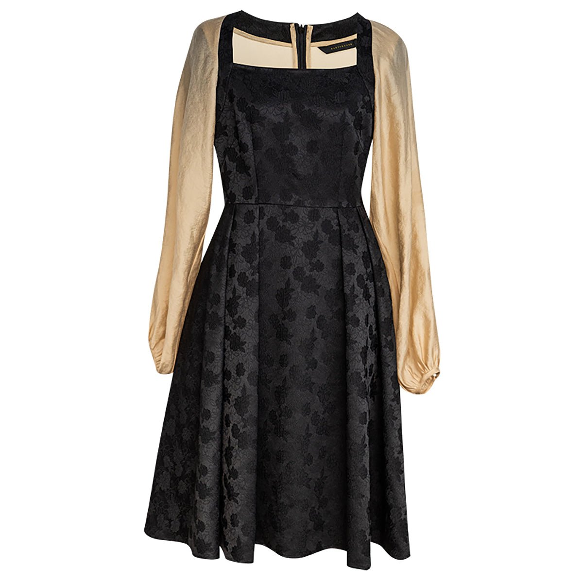 Bishop Sleeves Black Knee Length Dress 0cm