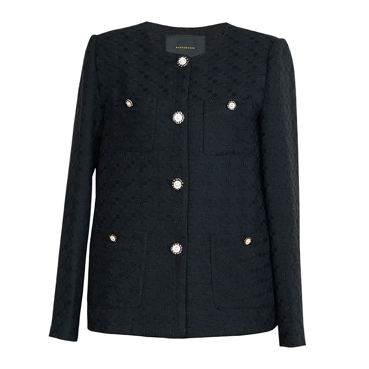 Black Buttoned Jacket with Embroidered Edges 0cm