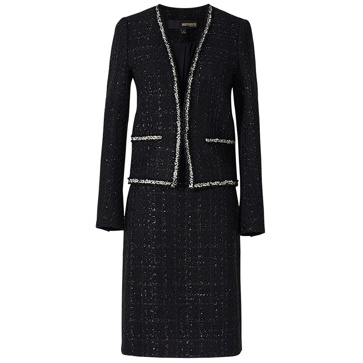Black Dazzling Tweed Jacket and Skirt Set 0cm