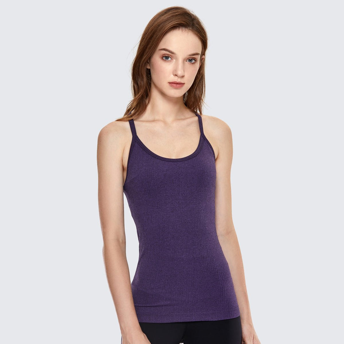 Built in Bra Seamless Athletic Camisole Purple Workout Tank Top - 0cm