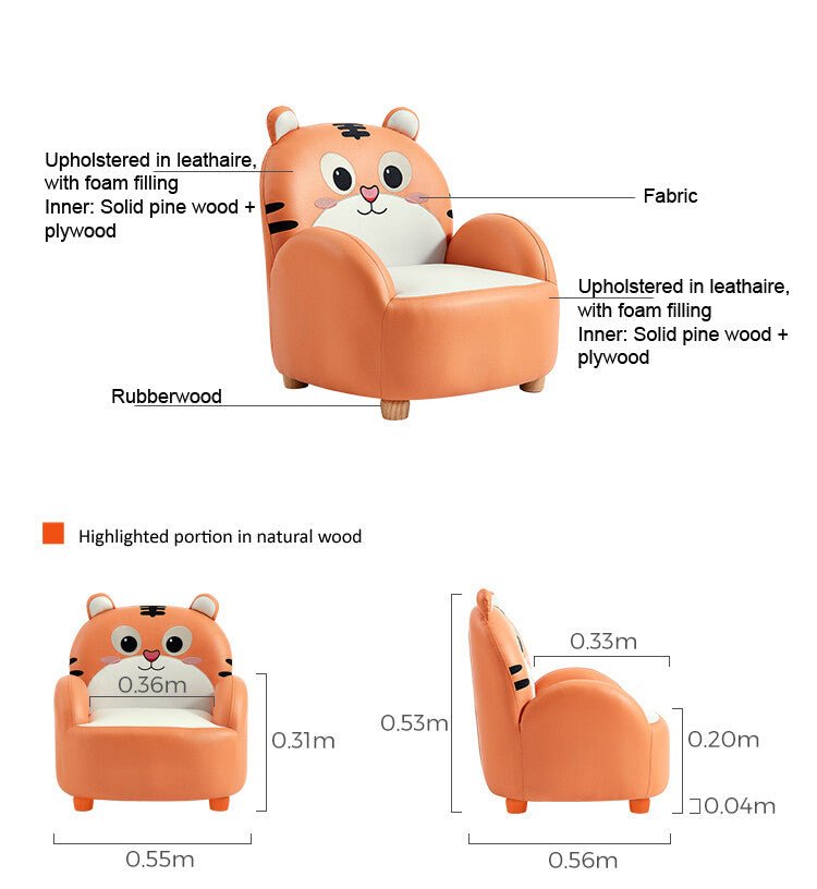 Cartoon Tiger Kids Orange Chair - 0cm