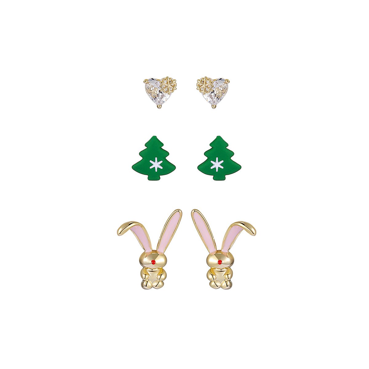 Christmas Bunny Gold Earrings Set