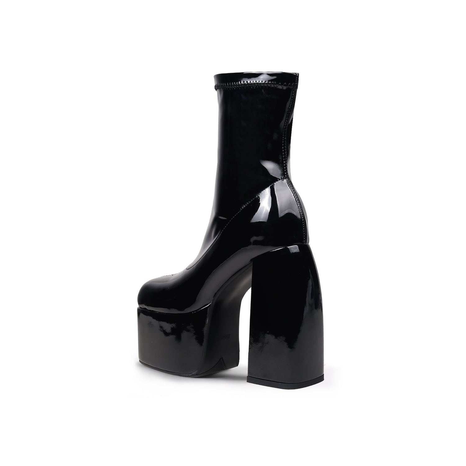Chuncky Heeled Patent Black Ankle Boots - 0cm