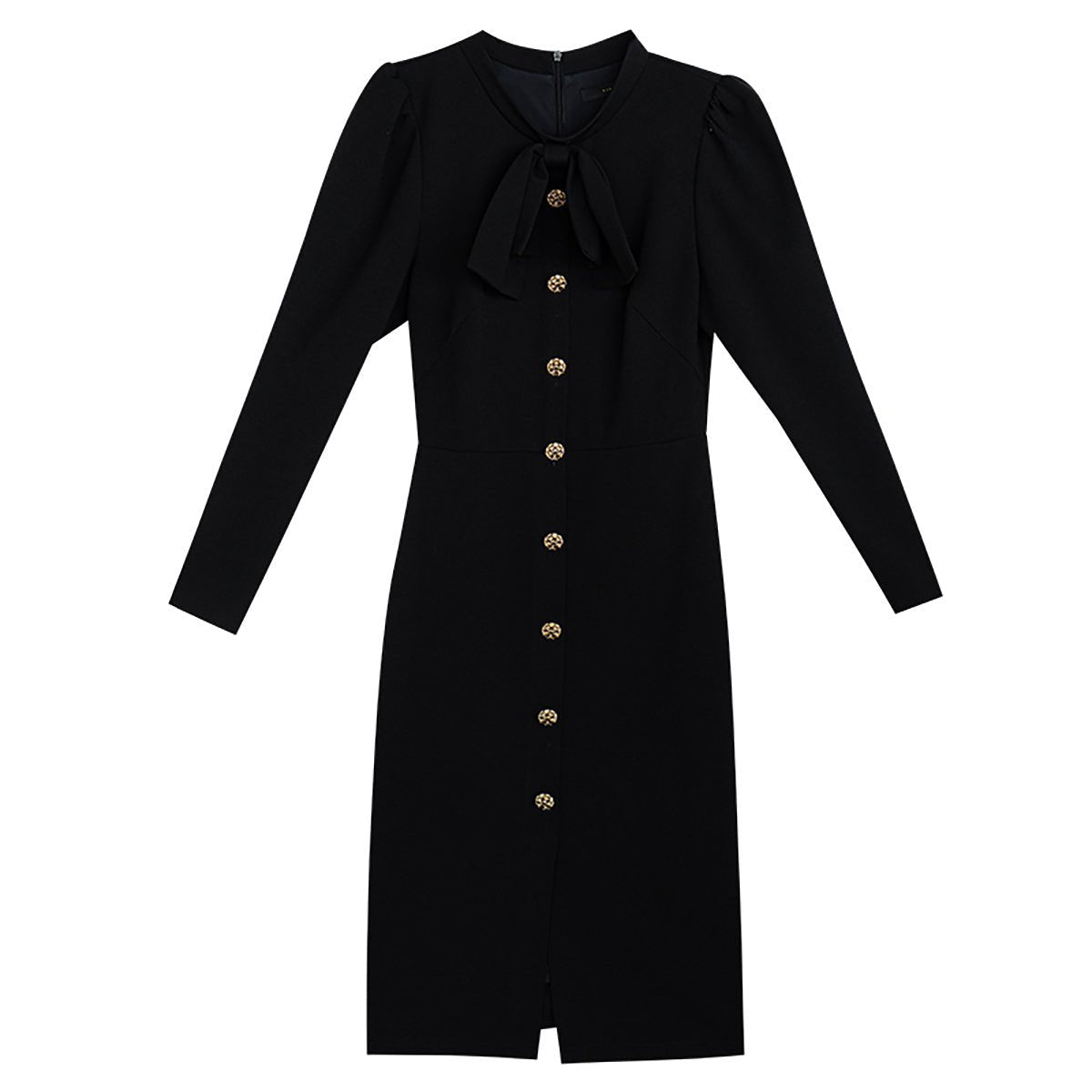 Classic Black Bodycon Dress with Golden Buttons 0cm
