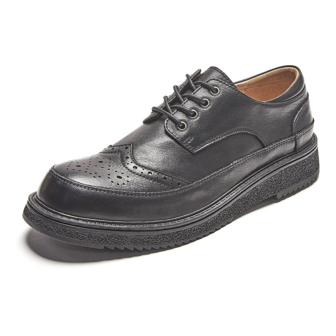 Comfort Soul Brogue Wingtip Black Lace Up Leather Shoes - 0cm