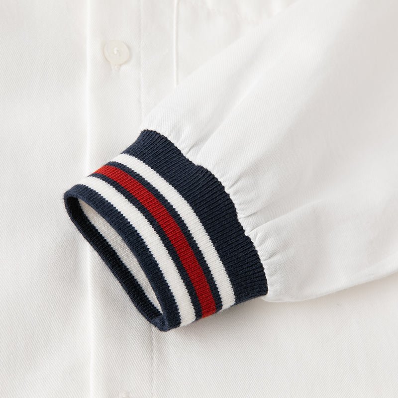 Contrast Striped Trim Boy White Shirt - 0cm