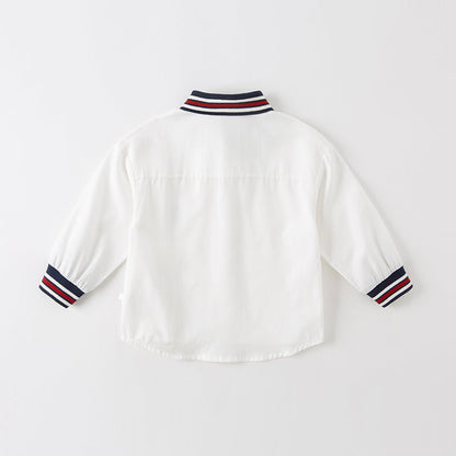 Contrast Striped Trim Boy White Shirt - 0cm