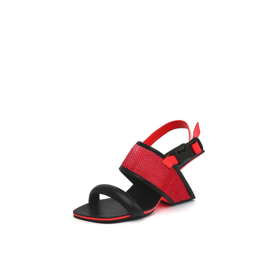 Cross Hollow Heeled Gradient Wide Strap Square Toe Red Sandals - 0cm