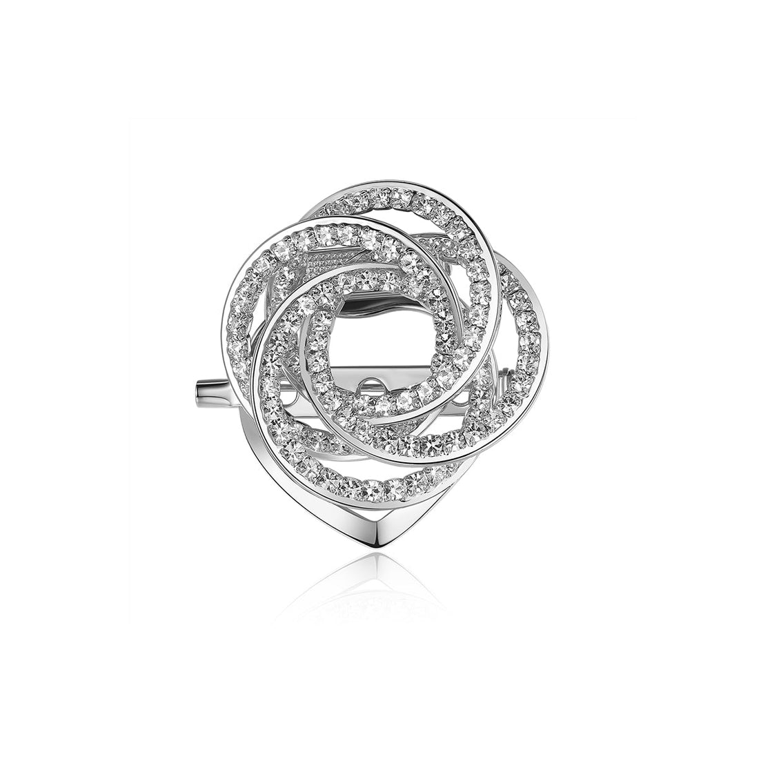Crystal Camellia Silver Brooch - 0cm