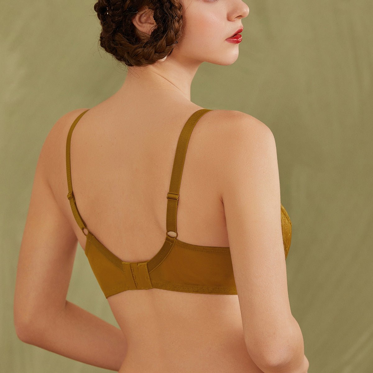 Cut and sew See through Unlined Lace Minimizer Underwire Green Bra 0cm