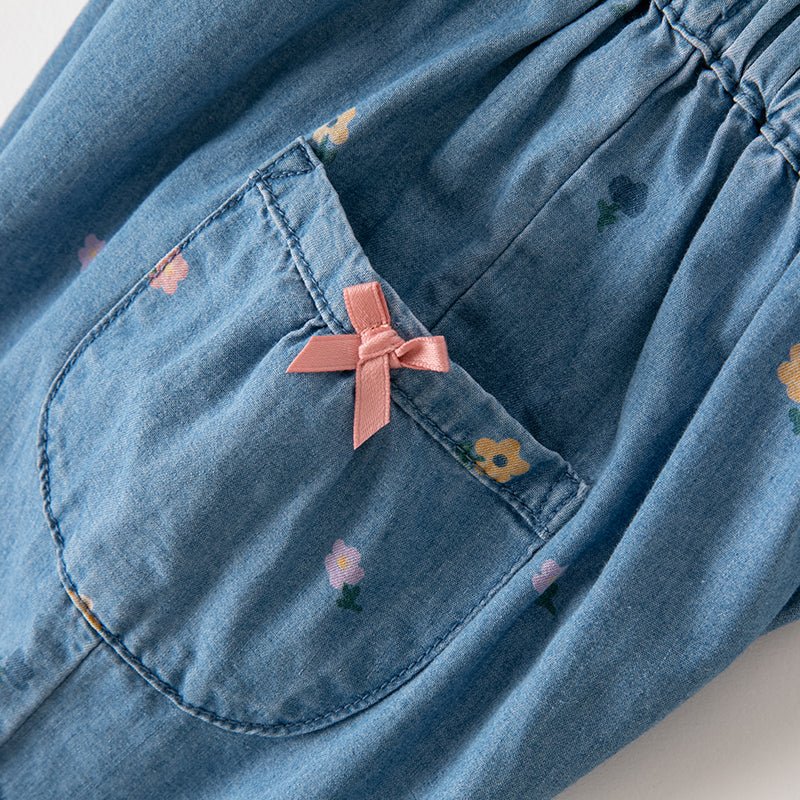 Daisy Embroidery Ribbon Pocket Girl Blue Jeans - 0cm