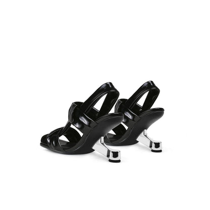 Devil Knot Strange Heel Patent Black Sandals - 0cm