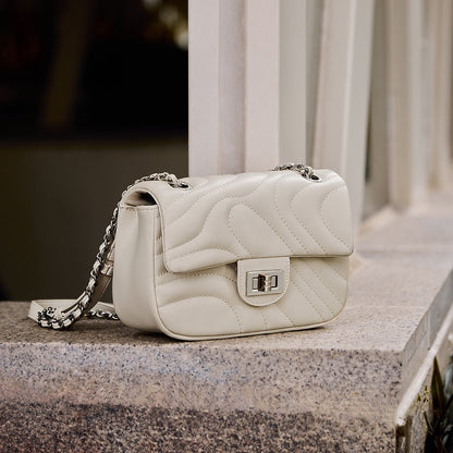 Double Chain White Leather Shoulder Bag - 0cm