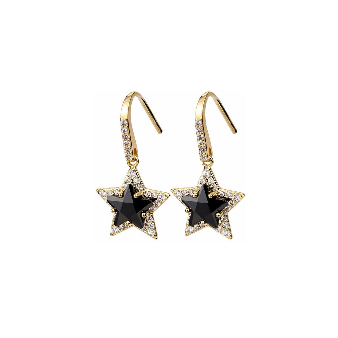 Double Stars Black Earrings - 0cm