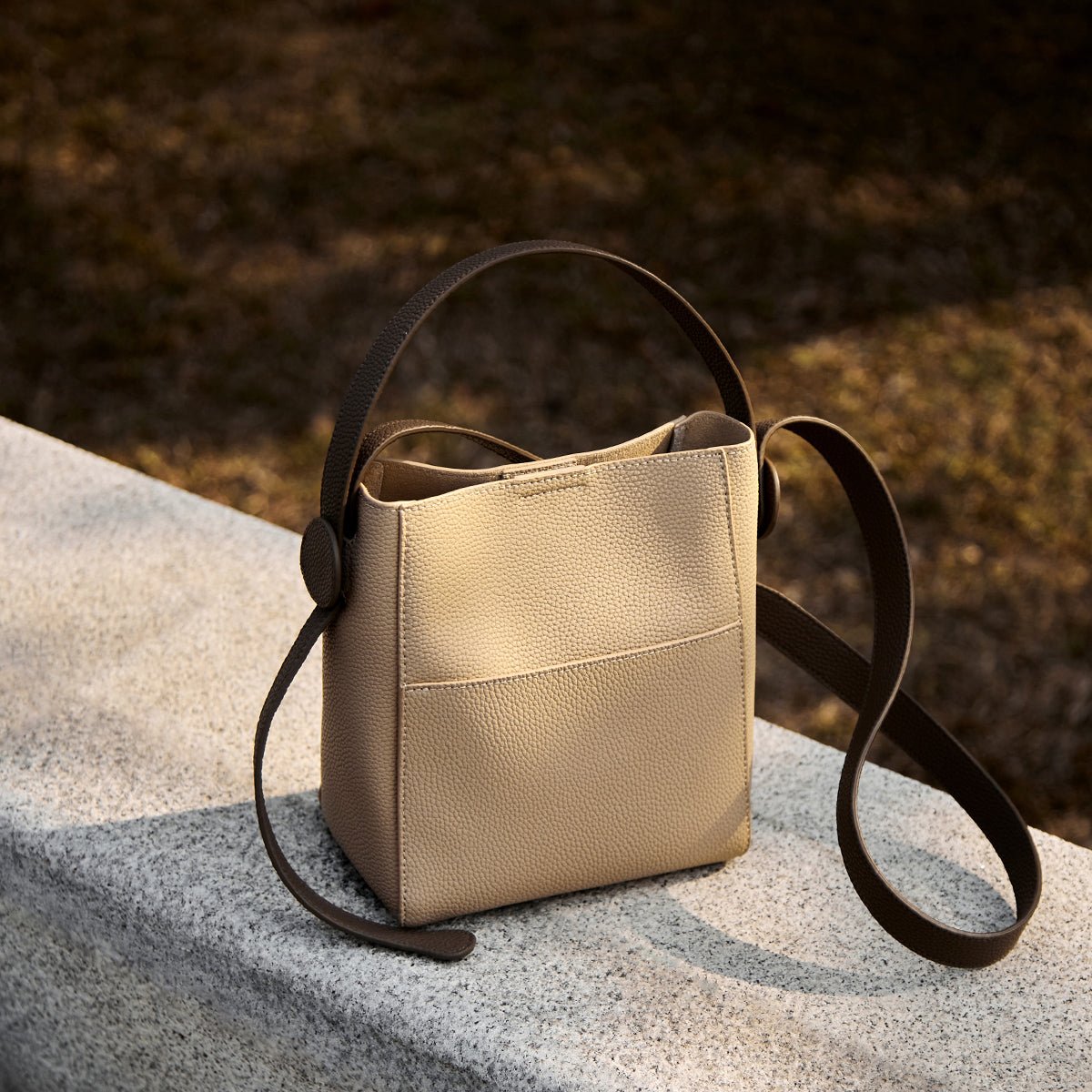 Elegant Apricot Leather Bucket Bag - 0cm