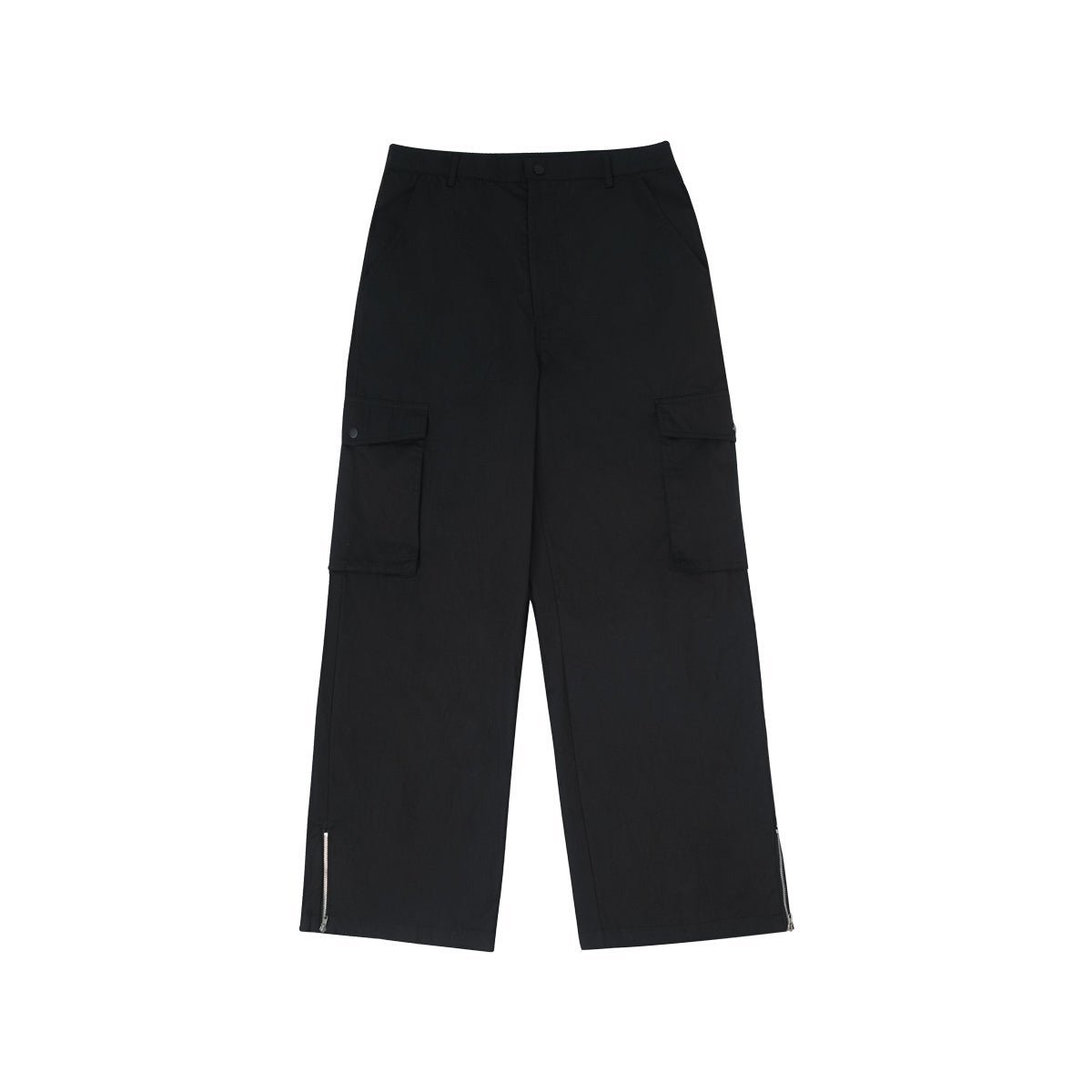 Exaggerated Pocket Baggy Fit Zip Hem Black Cargo Pants 0cm