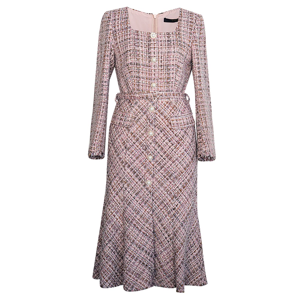 Fit and Flare Pink Square Neck Dress 0cm