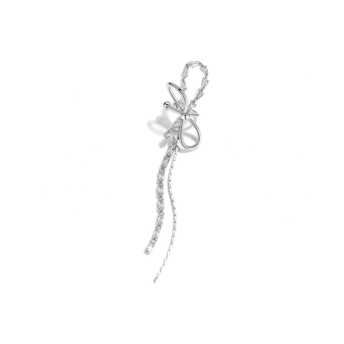 Floating Bow Long Tassel Silver Earrings - 0cm