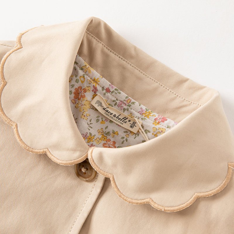 Floral Lining Contrast Mesh Girl Khaki Trench Coat - 0cm