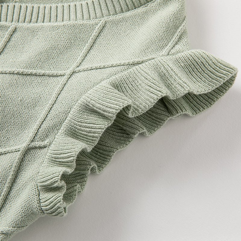 Flower Embroidery Girl Cable Knitted Green Vest 0cm