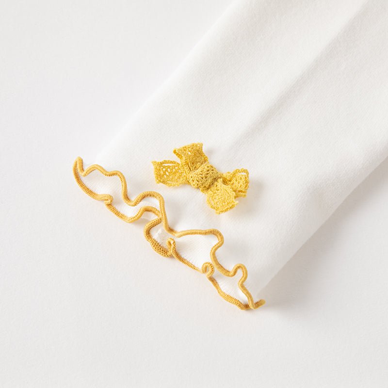 Flower Sea Girl Two-piece Floral Contrast Collar Top & Ribbon Detail Pants Set - 0cm