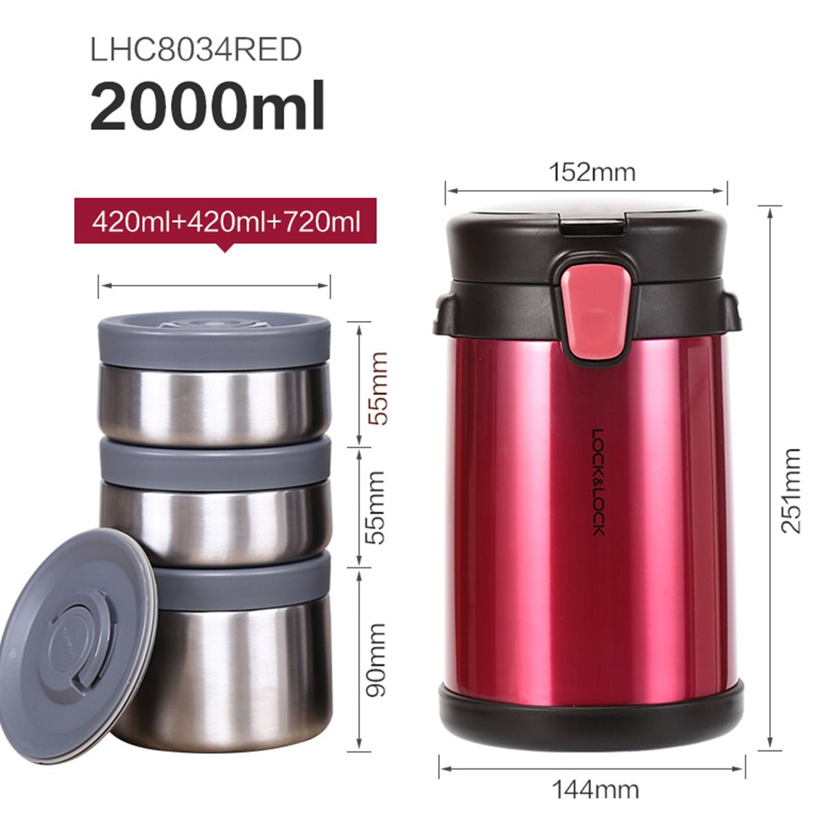 Food Master 3 Layer 2L Red Insulated Lunch Container 0cm