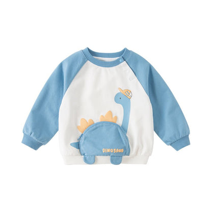Front Zip Dinosaur Purse Boy Long Sleeve Blue Sweater - 0cm