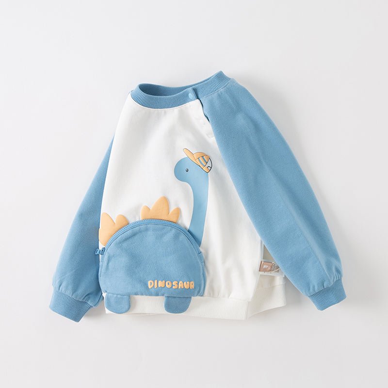 Front Zip Dinosaur Purse Boy Long Sleeve Blue Sweater - 0cm