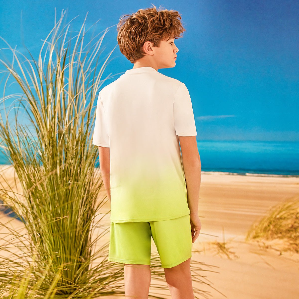 Gradient Logo Featured Boy Green Two Piece Tankini Set 0cm